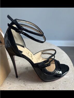 Christian Louboutin Black Patent Multi-Strap Stiletto Sandals